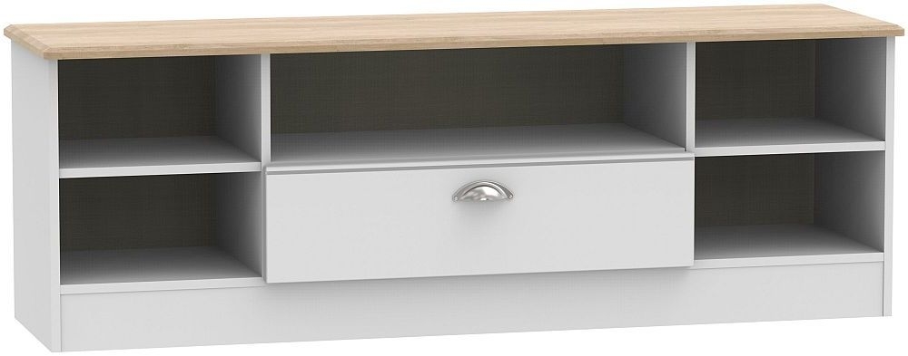 Victoria Grey and Riviera Oak 145cm Wide TV Unit