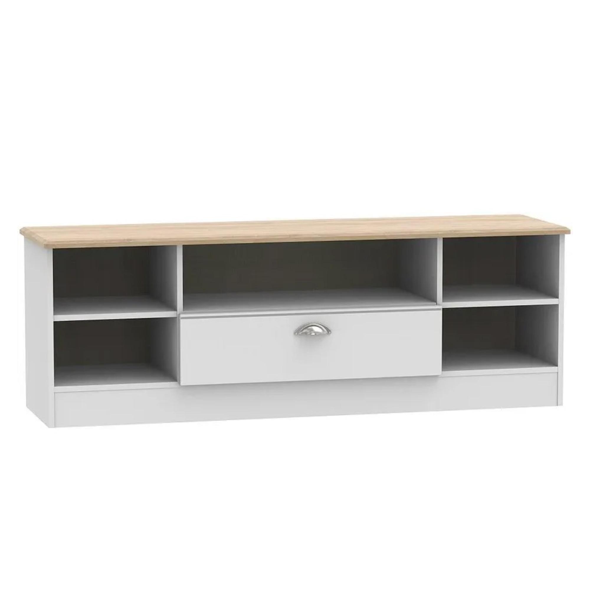 Victoria TV Unit - 145cm - Wide - Grey and Riviera Oak
