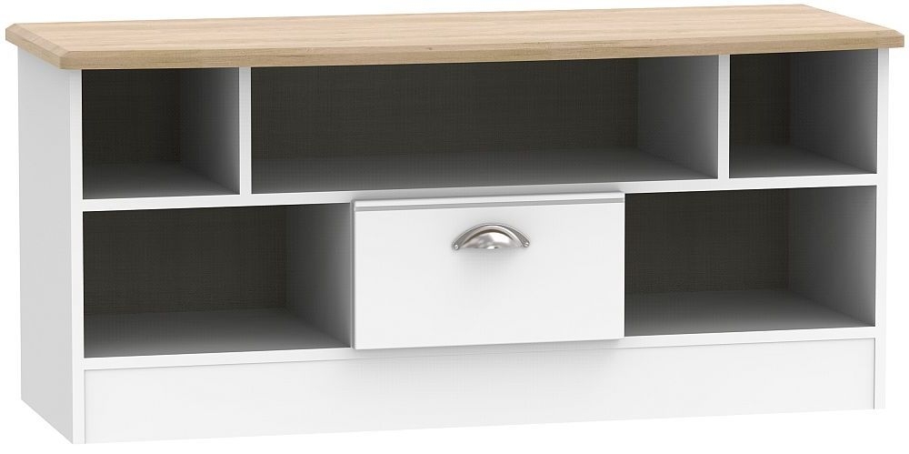 Victoria White and Riviera Oak 110cm TV Unit