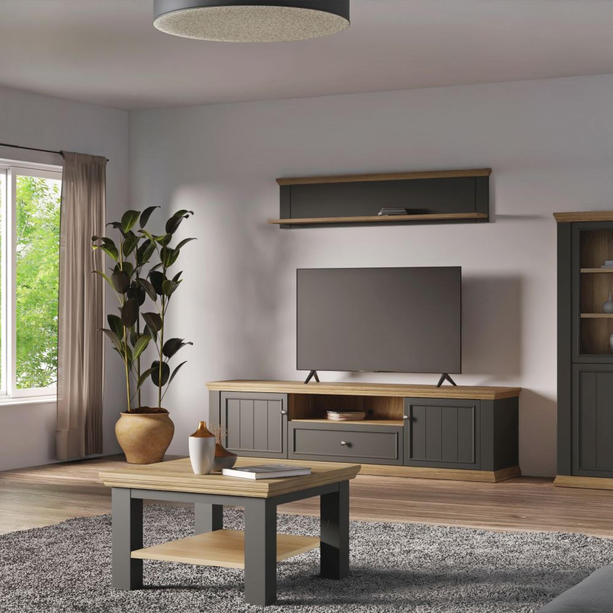 Pontypool Wall Shelf - Dark Grey and Light Oak