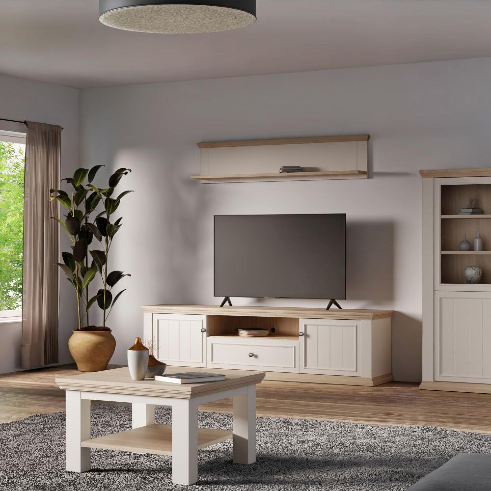 Pontypool Wall Shelf - White and Riva Oak