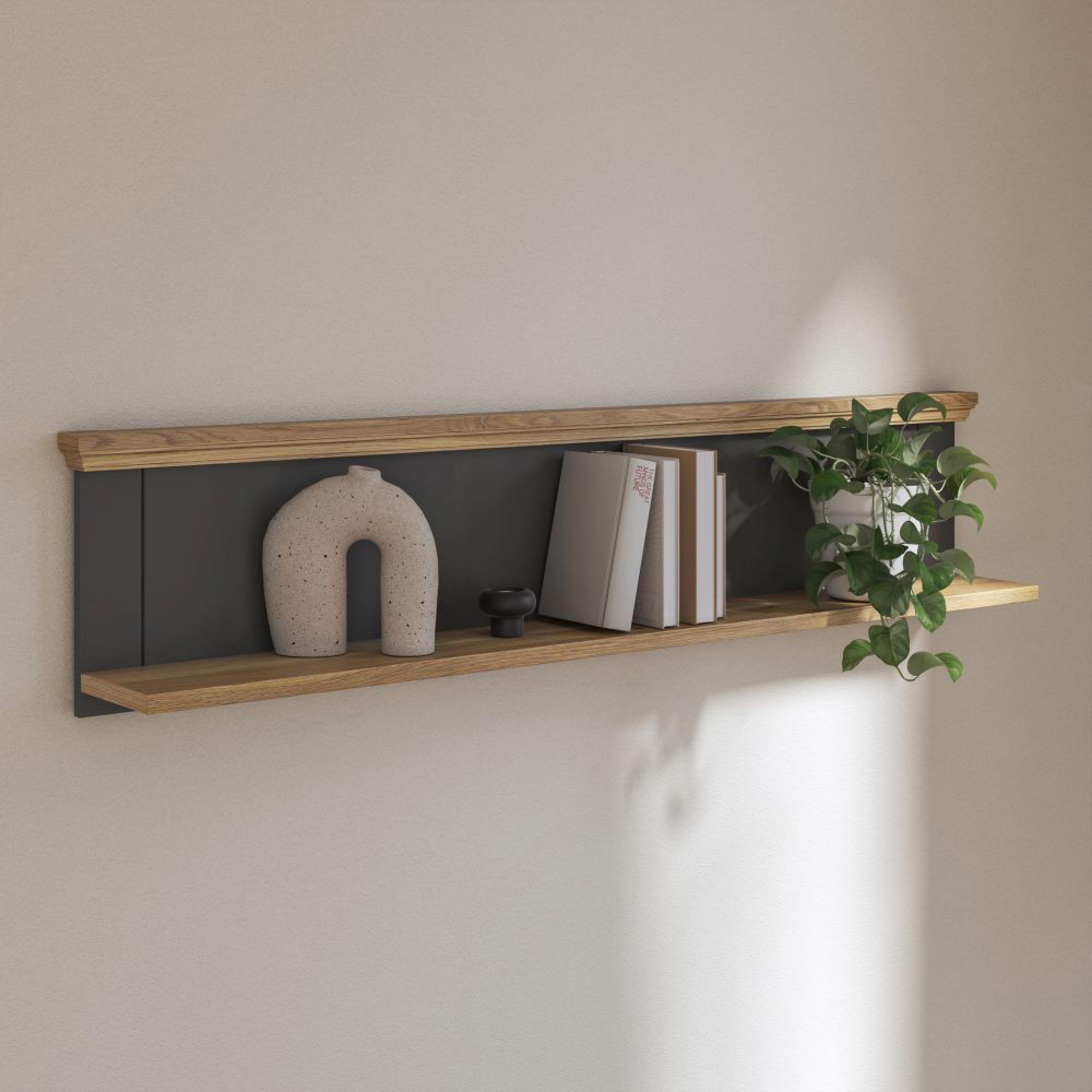 Pontypool Wall Shelf - Dark Grey and Light Oak