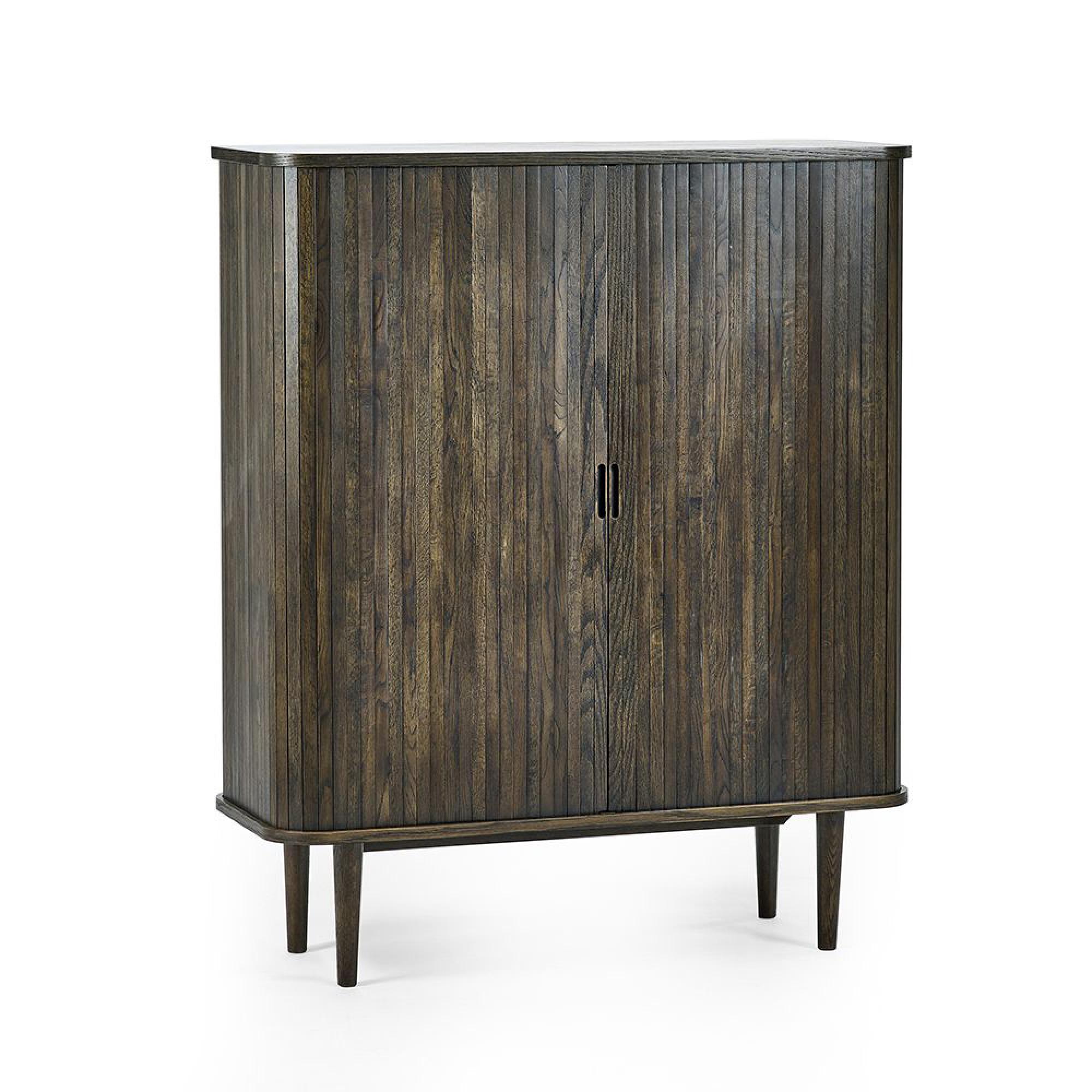 Arya Ribbed Dark Oak Wine Cabinet - 2 Door