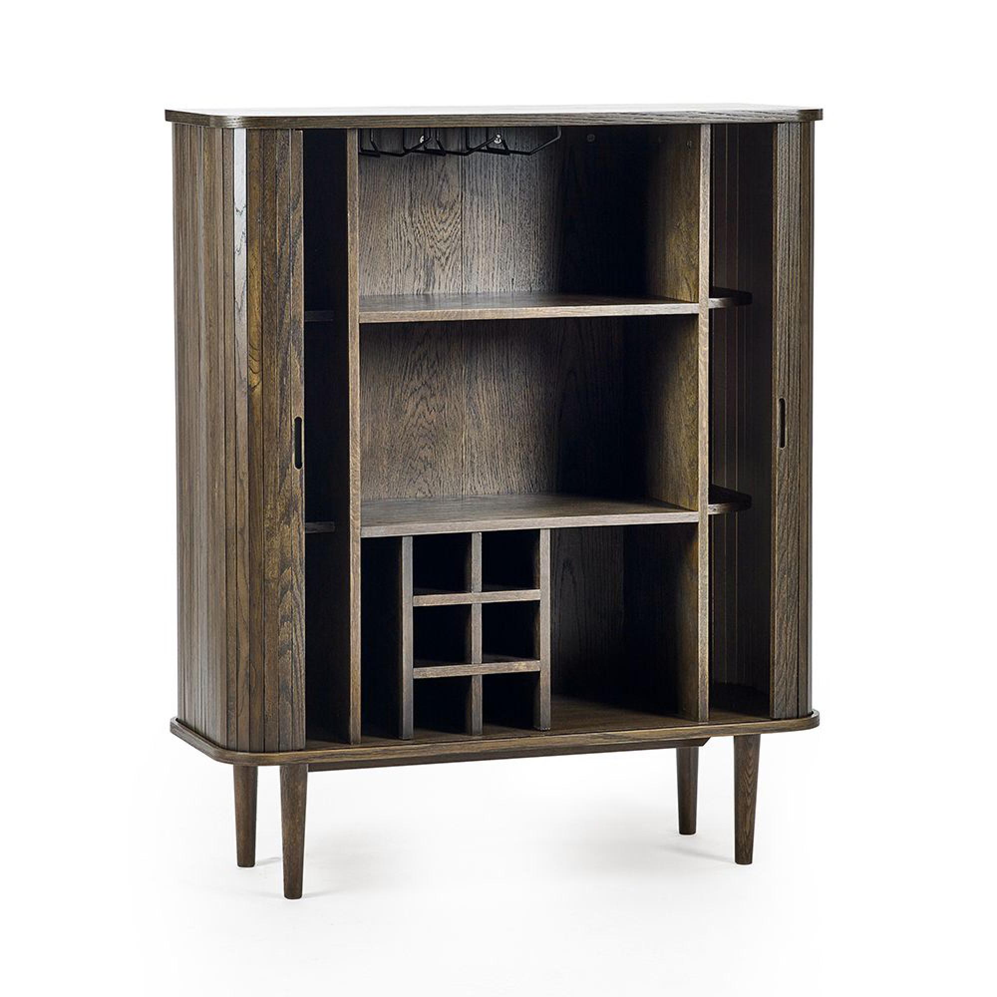 Arya Ribbed Dark Oak Wine Cabinet - 2 Door