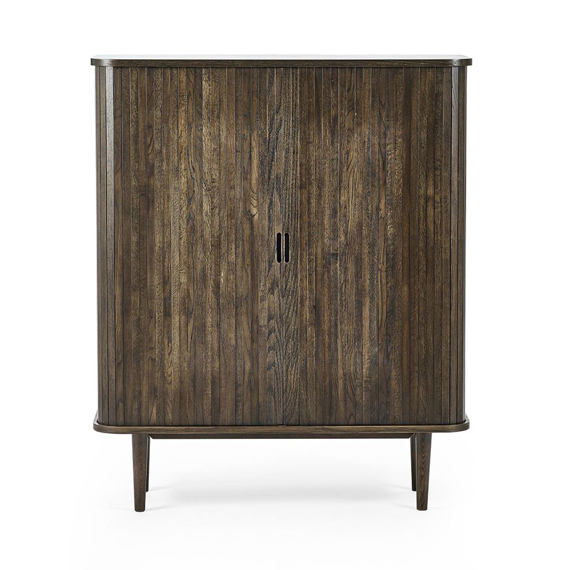 Arya Ribbed Dark Oak Wine Cabinet - 2 Door
