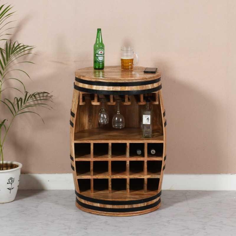 Dispur Solid Mango Wood Barrel Wine Cabinet