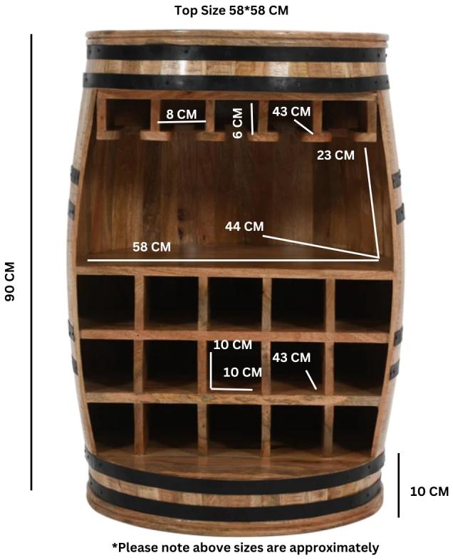 Dispur Solid Mango Wood Barrel Wine Cabinet