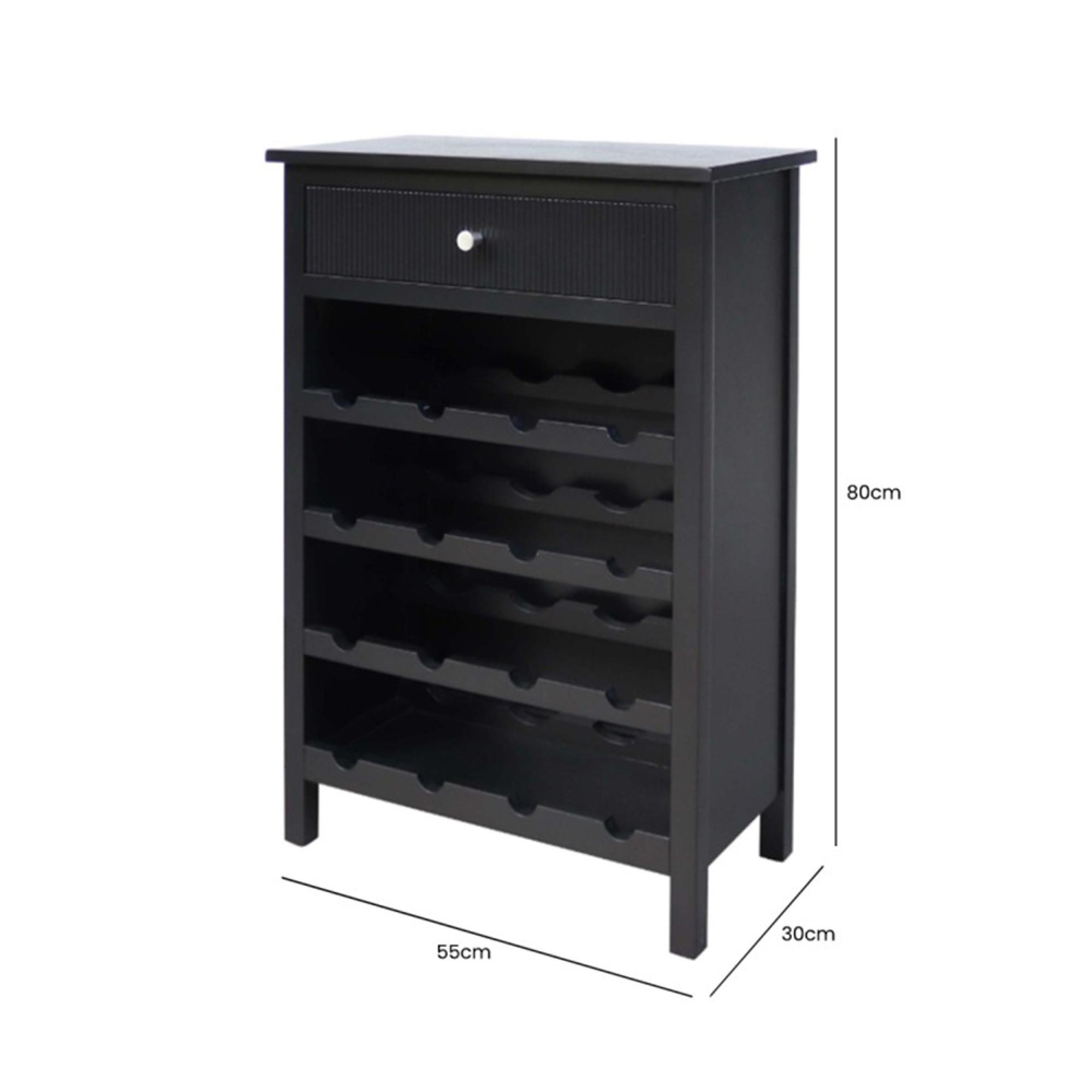 Lindon Storage Wine Cabinet - 1 Drawer - Black
