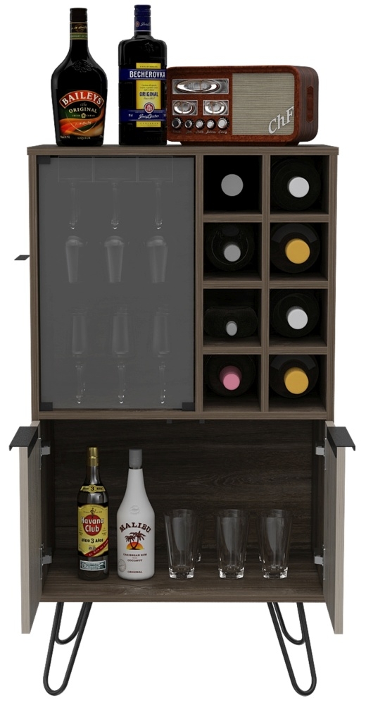 Nevada Wine Cabinet - Grey Oak - Hairpin Legs