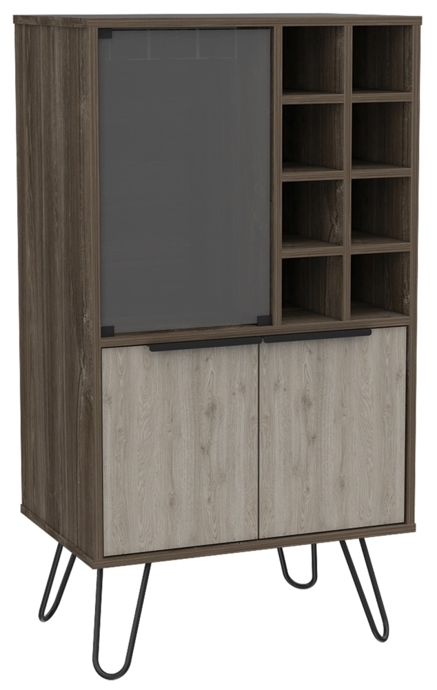 Nevada Wine Cabinet - Grey Oak - Hairpin Legs