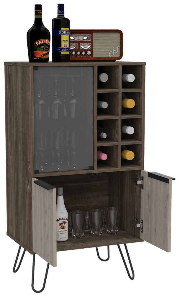 Nevada Wine Cabinet - Grey Oak - Hairpin Legs