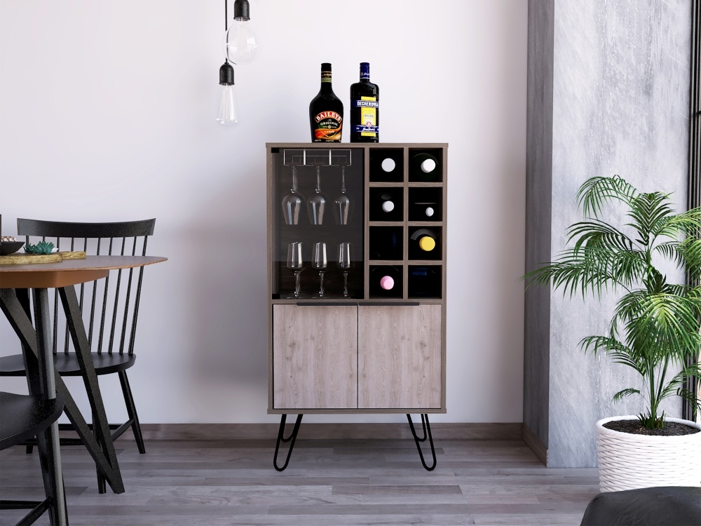 Nevada Wine Cabinet - Grey Oak - Hairpin Legs