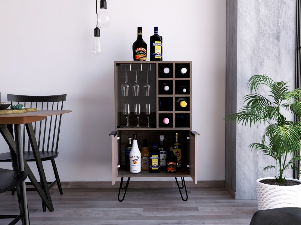 Nevada Wine Cabinet - Grey Oak - Hairpin Legs