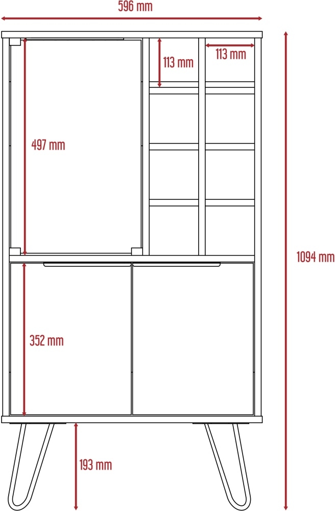Nevada Wine Cabinet - Grey Oak - Hairpin Legs