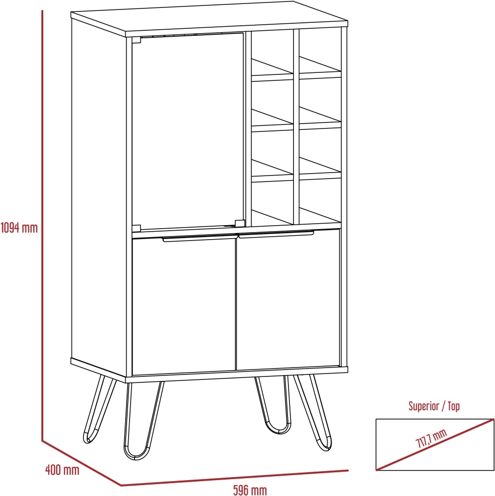Nevada Wine Cabinet - Grey Oak - Hairpin Legs