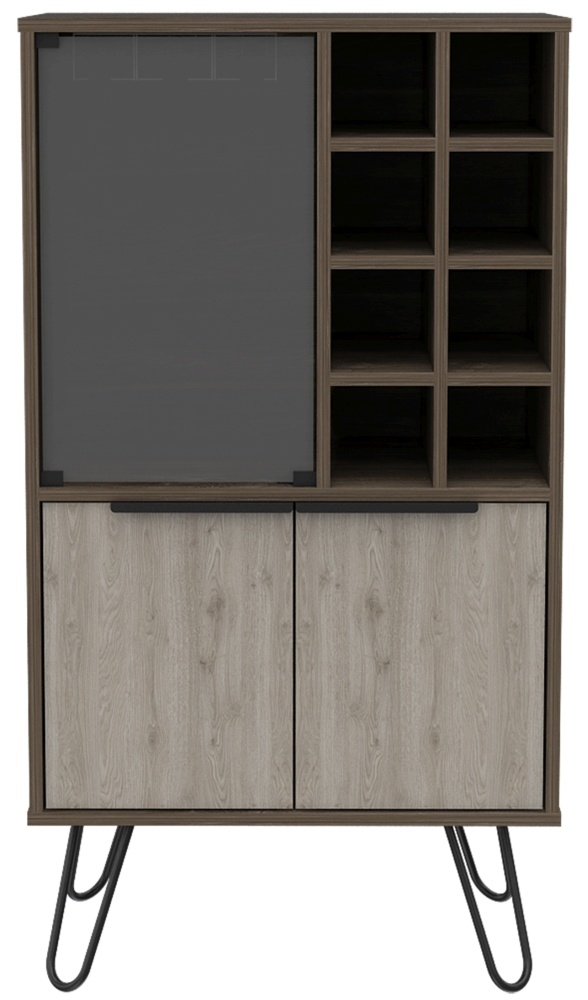 Nevada Wine Cabinet - Grey Oak - Hairpin Legs