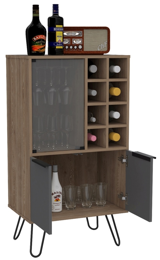 Vegas Wine Cabinet - Grey - Hairpin Legs