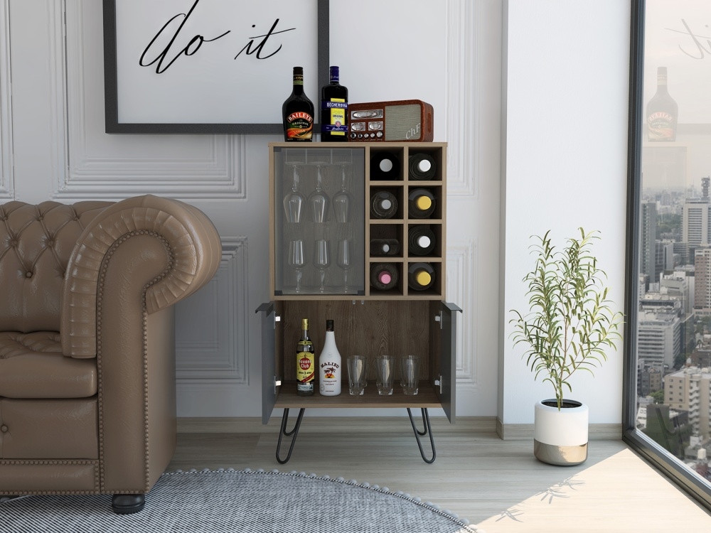 Vegas Wine Cabinet - Grey - Hairpin Legs