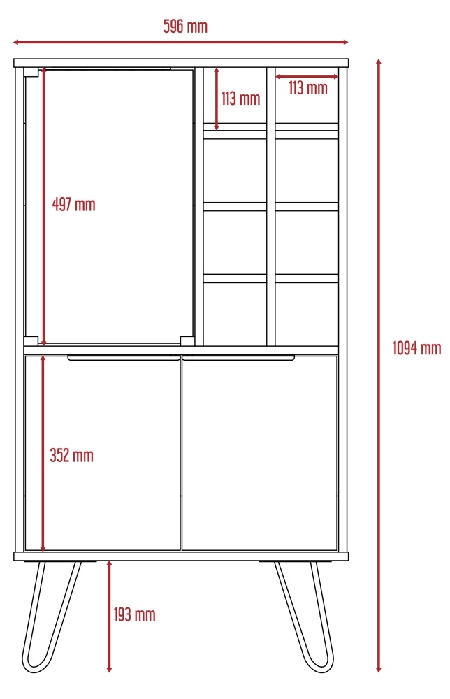 Vegas Wine Cabinet - Grey - Hairpin Legs