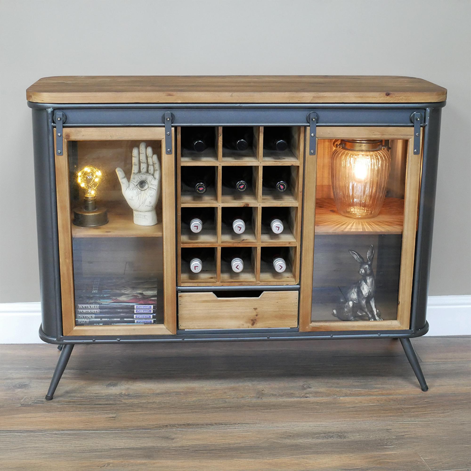 Wine Cabinet - Fir Wood and Metal - 2 Door