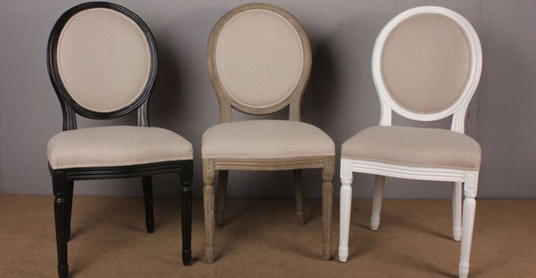 French Louis XVI Dining Room Chairs, Faux Leather Upholstery - Set