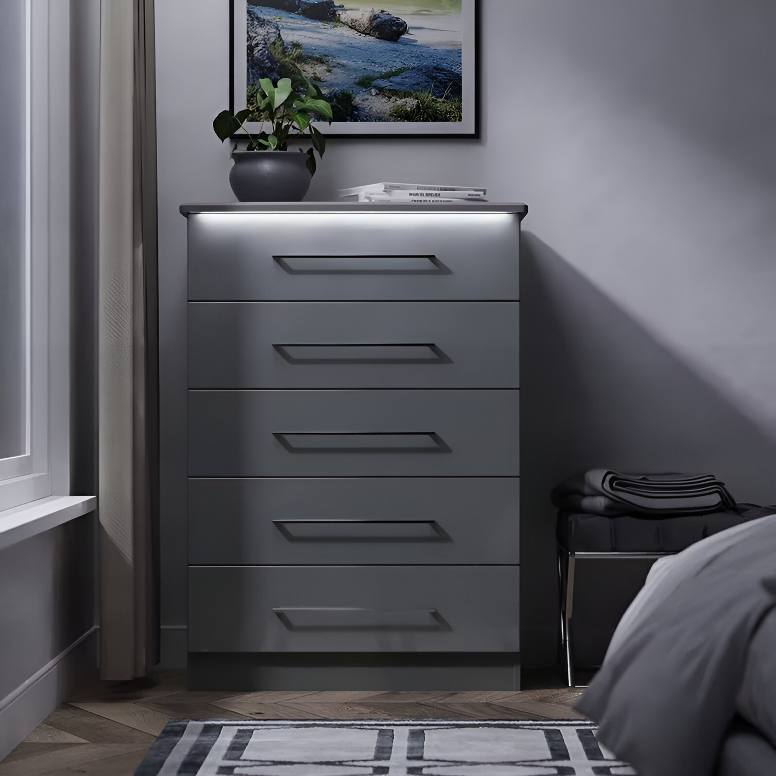 Grey High Gloss Chest of Drawer