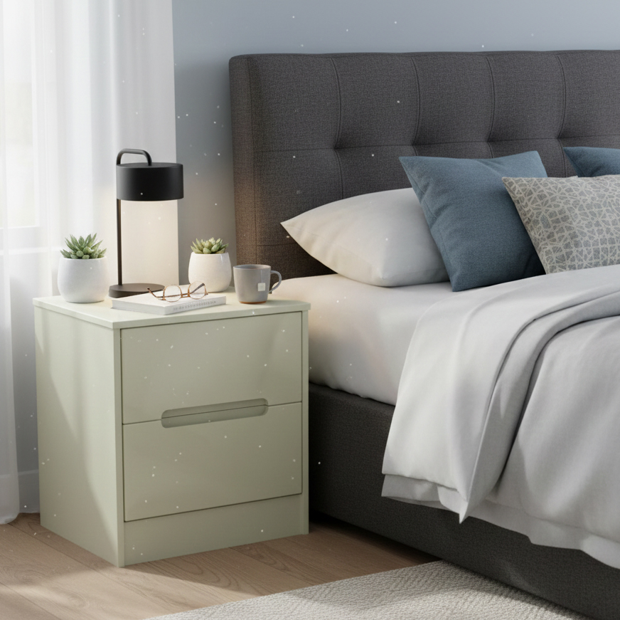 Cream High Gloss Bedside Cabinet