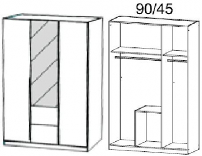 5705 : 3 Door 2 Drawer Combi Wardrobe with 1 Mirror Door and Aluminium Color Handle
