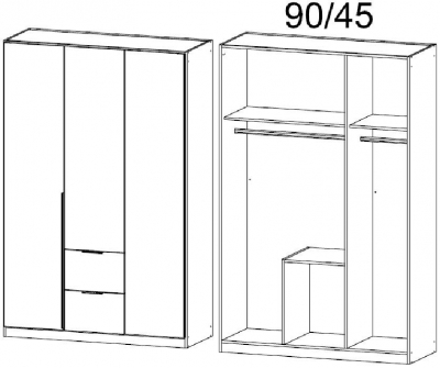 4705 : 3 Door 2 Drawer Combi Wardrobe with Aluminium Color Handle