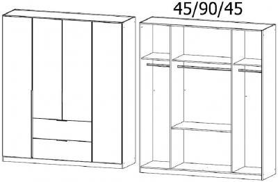 42D4 : 4 Door 2 Drawer Combi Wardrobe with Aluminium Color Handle