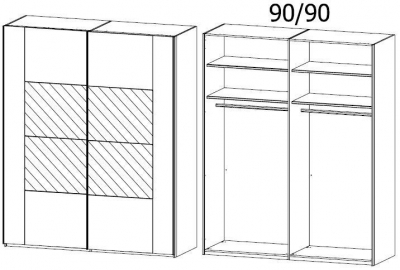 1SD2 : 2 Door Sliding Wardrobe with Color Front Frame and Middle Door Section Mirror wih Carcase Color Handle Strip
