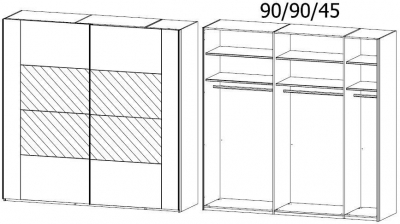 1SD3 : 2 Door Sliding Wardrobe with Color Front Frame and Middle Door Section Mirror wih Chrome Color Handle Strip