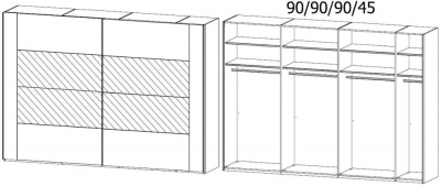 5770 : 2 Door Sliding Wardrobe with Color Glass Front Frame and Middle Door Section Mirror wih Chrome Color Handle Strip