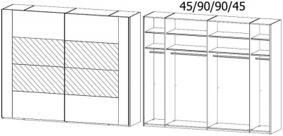1SH4 : 2 Door Sliding Wardrobe with High Polish Front Frame and Middle Door Section Mirror wih Carcase Color Handle Strip