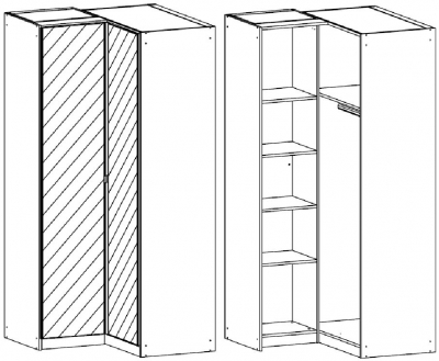 18S7 : 2 Mirror Door Corner Wardrobe with High Polish Front and Chrome Color Long Handle