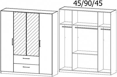 5379 : 4 Door 2 Drawer Combi Wardrobe with 2 Mirror Door and Color Front