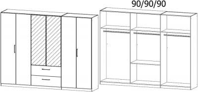 5384 : 6 Door 2 Drawer Combi Wardrobe with 2 Mirror Door and Color Front