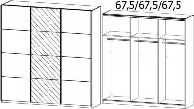 0J23 : 3 Door Sliding Wardrobe with 1 Mirror Door and Aluminium Color Handle Strips
