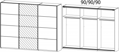 0X6B : 3 Door Sliding Wardrobe with 1 Mirror Door and Aluminium Color Handle Strips