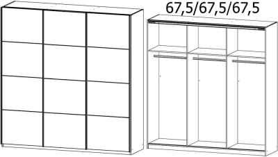 0J22 : 3 Door Sliding Wardrobe with Chrome Color Handle Strips