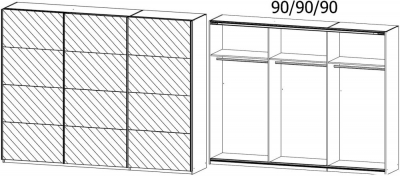 0X6C : 3 Mirror Door Sliding Wardrobe with Chrome Color Handle Strips