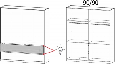41J2 : 4 Door 4 Drawer Combi Wardrobe with Lighting - Decor Front