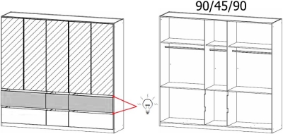 51W6 : 5 Mirror Door 6 Drawer Combi Wardrobe - Decor Front