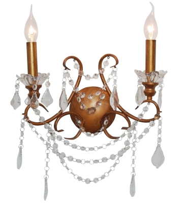 Gold Antique 2 Branch Cut Glass Chandelier Wall Light