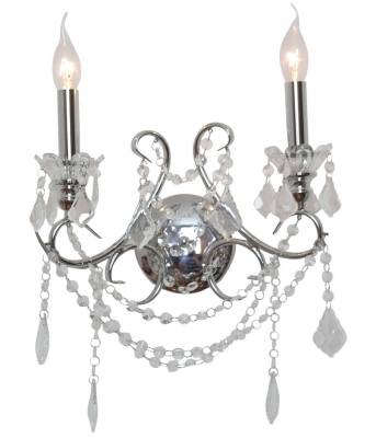 Chrome 2 Branch Cut Glass Chandelier Wall Light