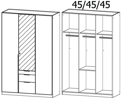0045 - 3 Door 1 Mirror 3 Drawer Wardrobe