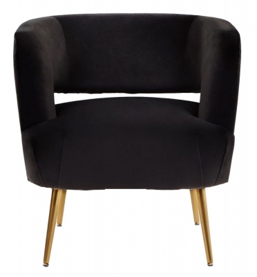 Roxana Black Accent Chair Velvet Fabric Upholstered with Gold Metal Legs