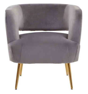 Roxana Grey Accent Chair Velvet Fabric Upholstered with Metal Legs