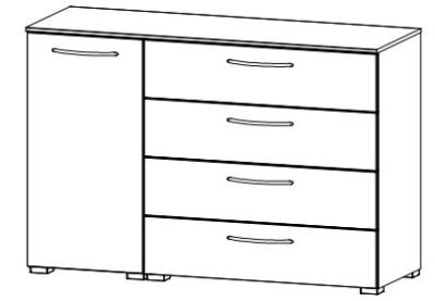 6D47 : 1 Left Door 2 Shelves 4 Wide Drawer Combi Chest with Color Front