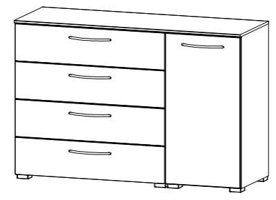 6D48 : 1 Right Door 2 Shelves 4 Wide Drawer Combi Chest with Color Front